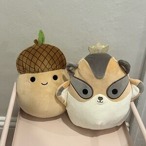 Cute Acorn and Flying Squirrel with Crown Squishmallows Set